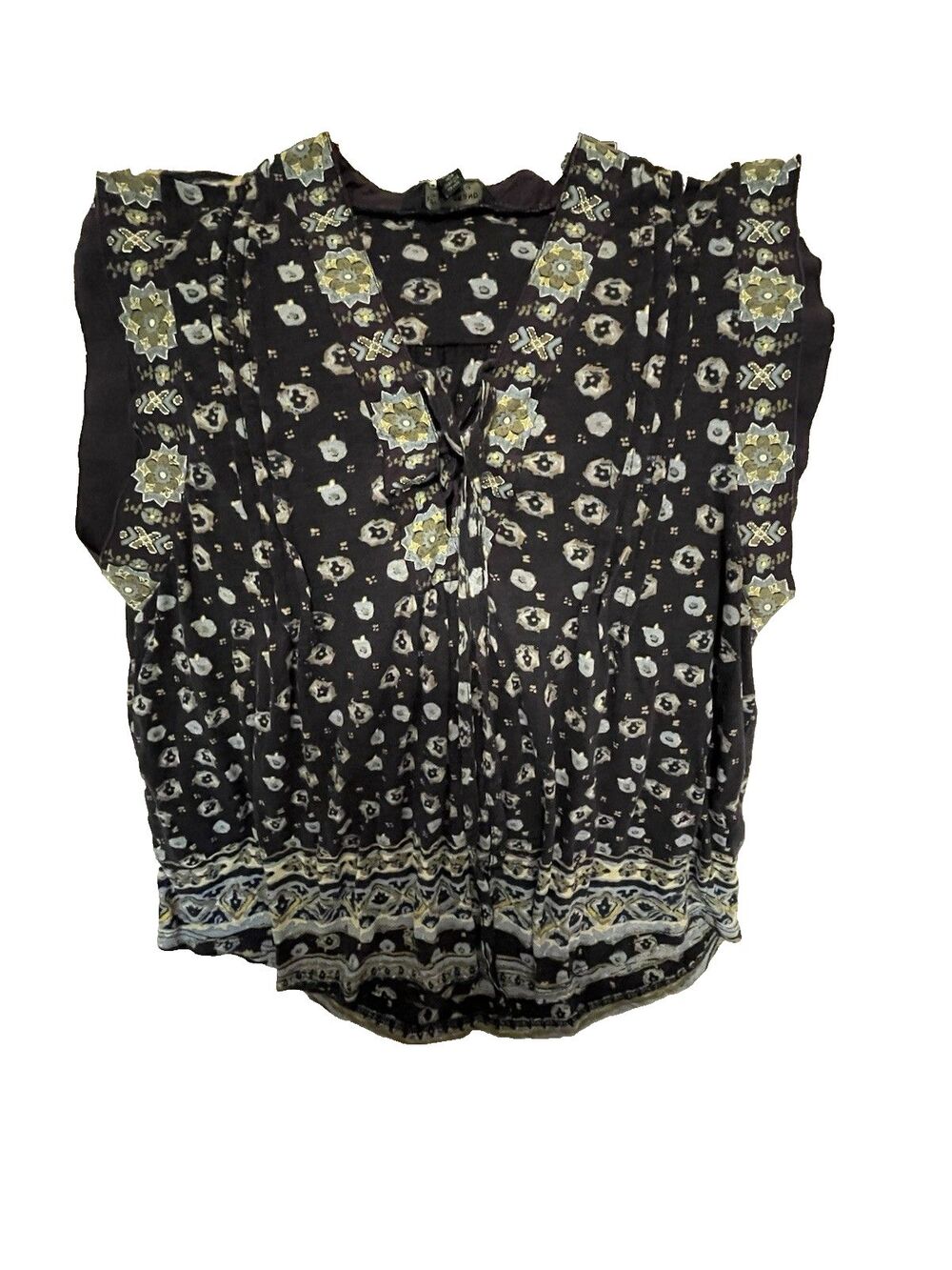 Lucky Brand Women’s Size L Navy Floral Sleeveless Blouse Top V-neck
